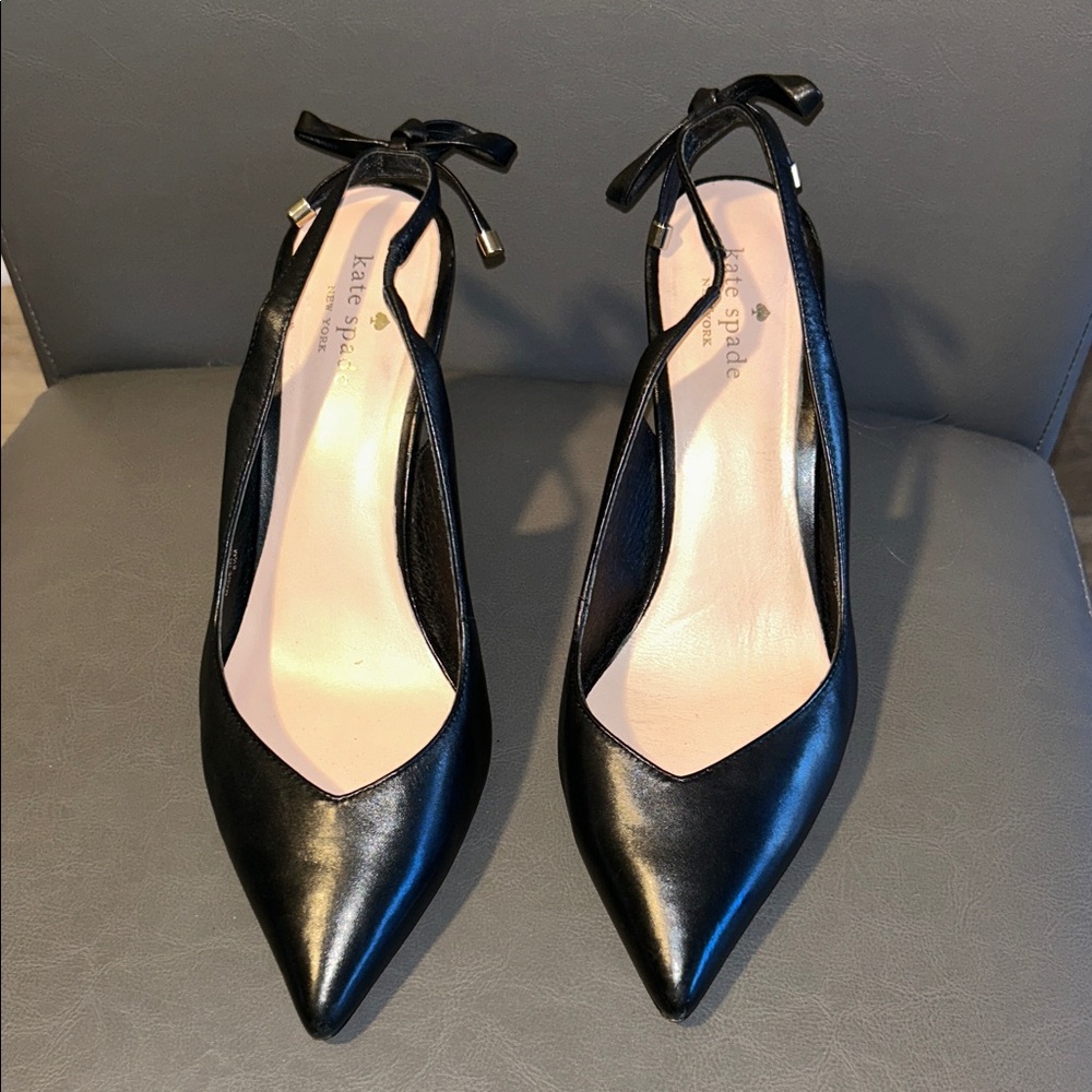 Kate Spade Black Leather Heels with Bow Detail